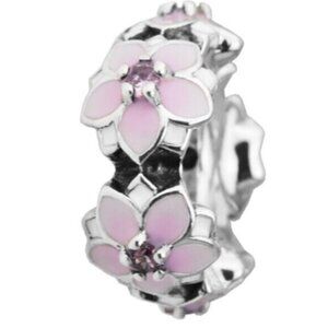 Sterling Silver Pink Magnolia Spacer Charm